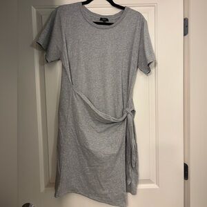 Rails Cotton Tie-Waist T-Shirt Dress in Heather Gray Size L